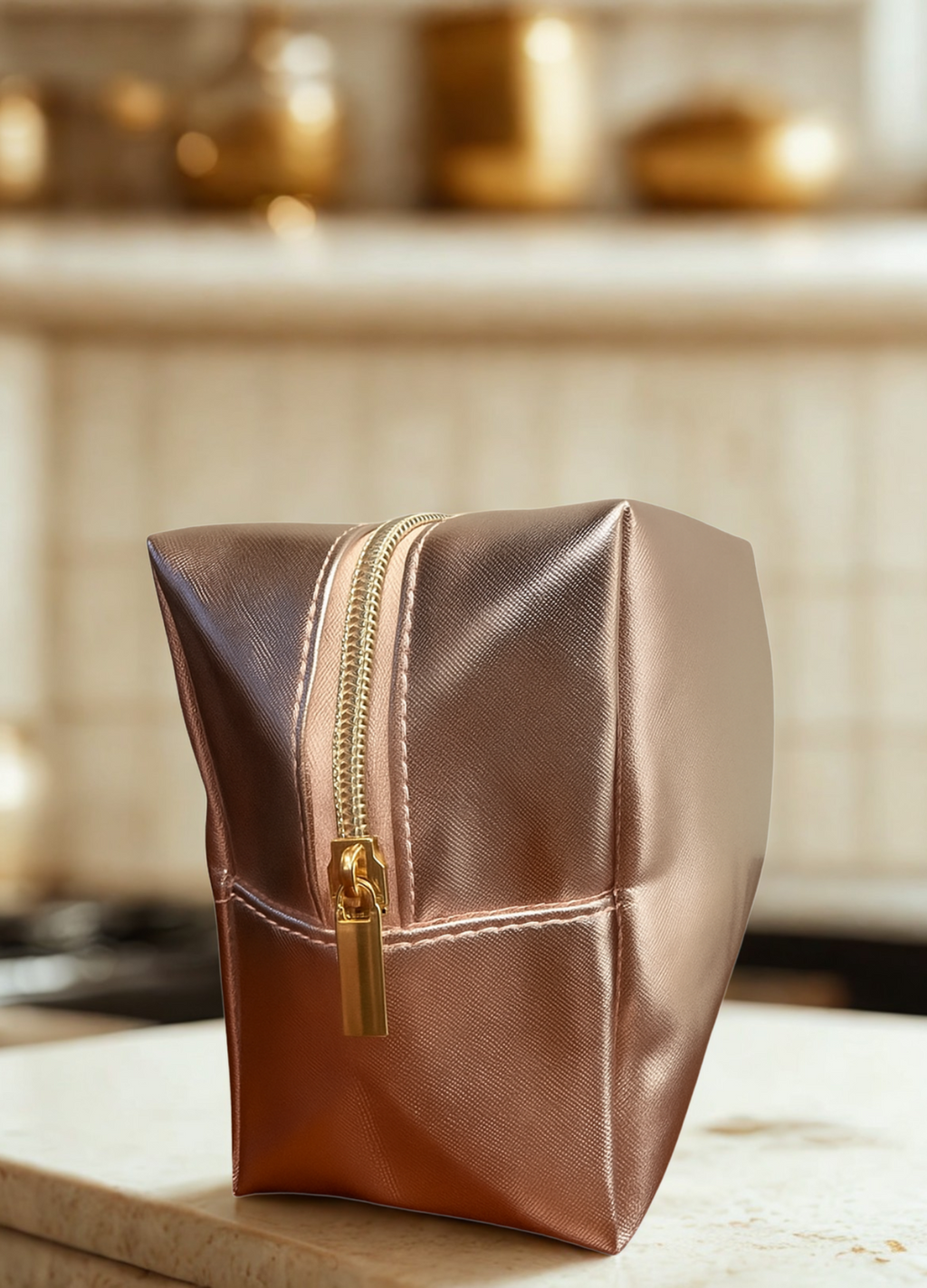 Set of 3 Rose Gold Cosmetic Bags