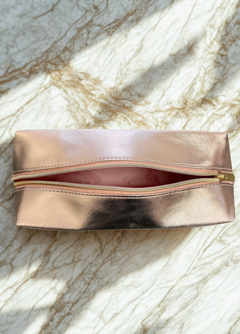 Set of 3 Rose Gold Cosmetic Bags