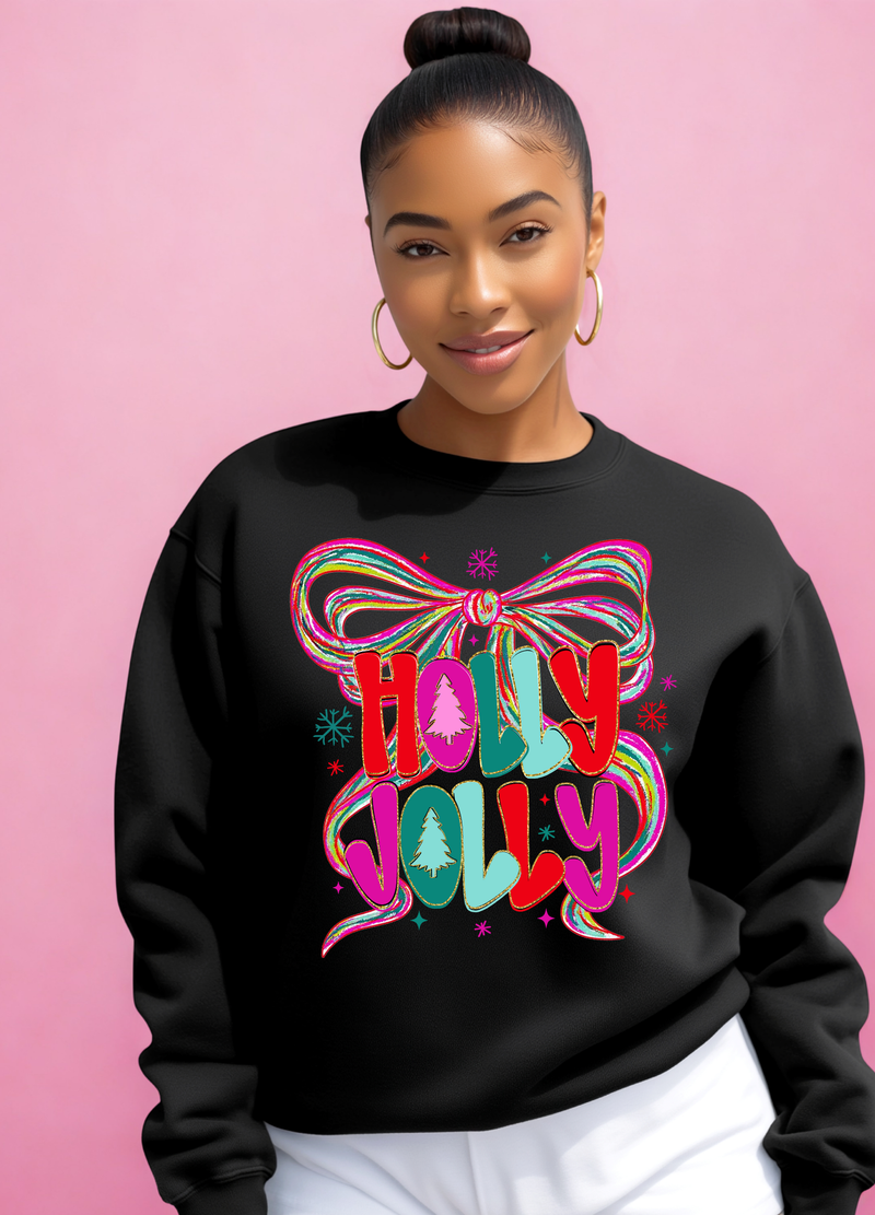 Holly Jolly Black Fleece Sweatshirt