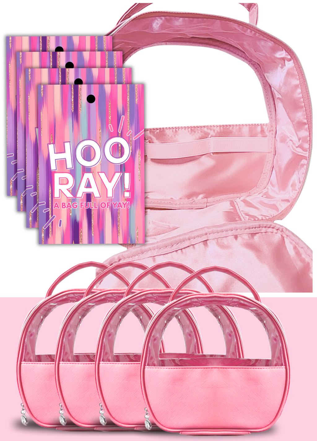 Set of 4 Pink Cosmetic Bags with Tags